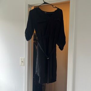 Belted black business casual dress